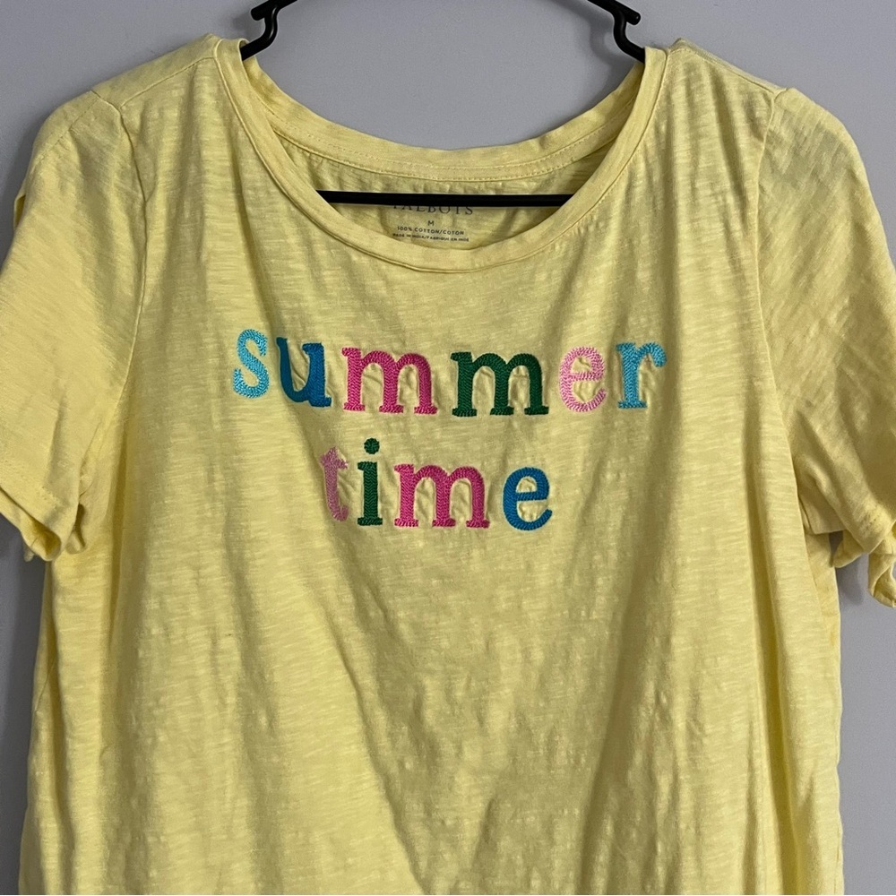 Talbots Neon Yellow Graphic 'Summer Time' Casual Tee Shirt - Picture 2 of 4
